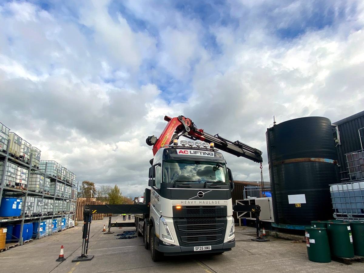 HIAB set up with cones and safety exclusion zone ready for a contract lift.